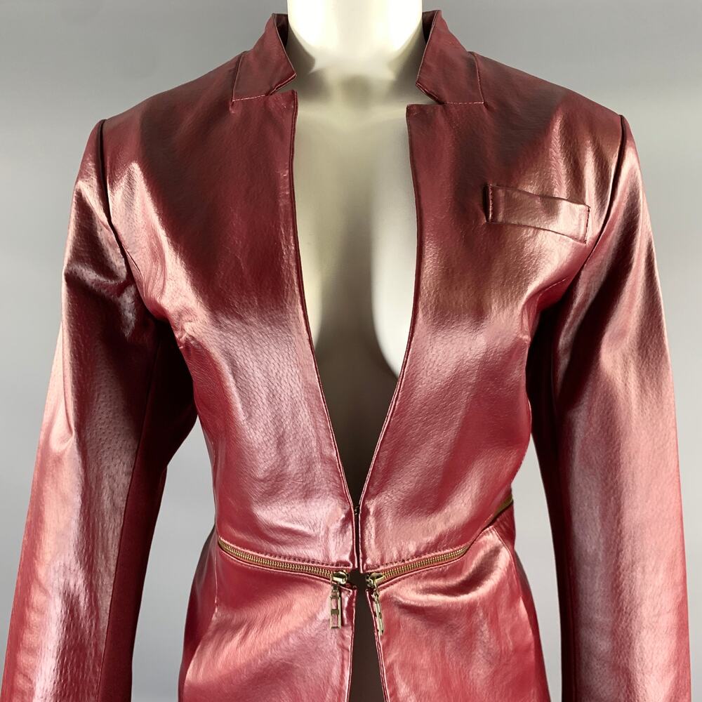 HAL RUBENSTEIN Size M Burgundy Leather Jacket Blazer - Picture 2 of 11